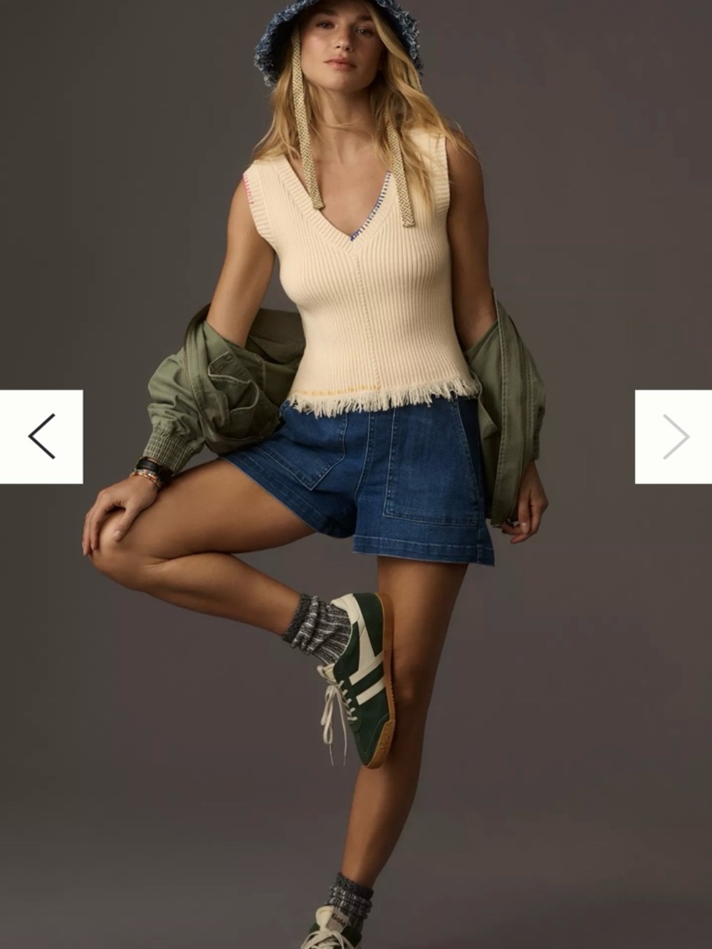 Anthropologie Cream Ribbed V-Neck Fringe Tank